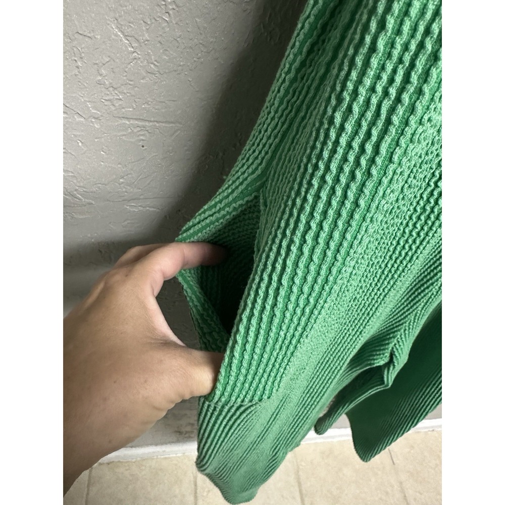 Lovely Melody Solid Green Ribbed Knit Button Front Wide Leg Romper - Picture 5 of 6